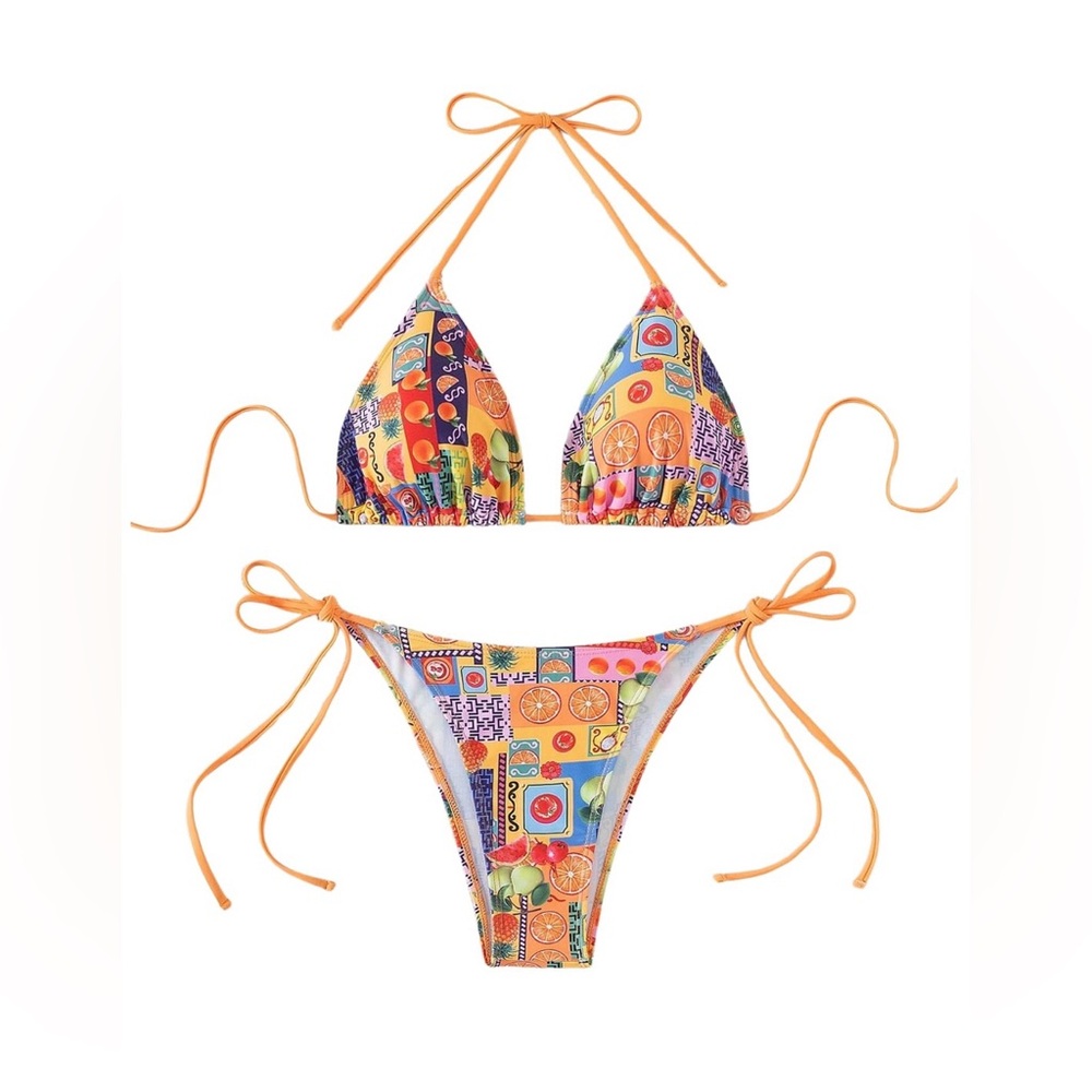 Colorful Exotic Fruit Patterned Bikini Set